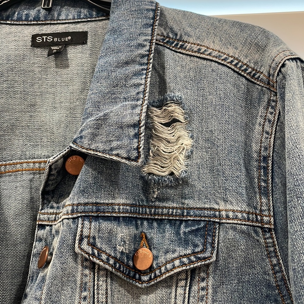 Blue Ripped Denim Jacket - Picture 3 of 4
